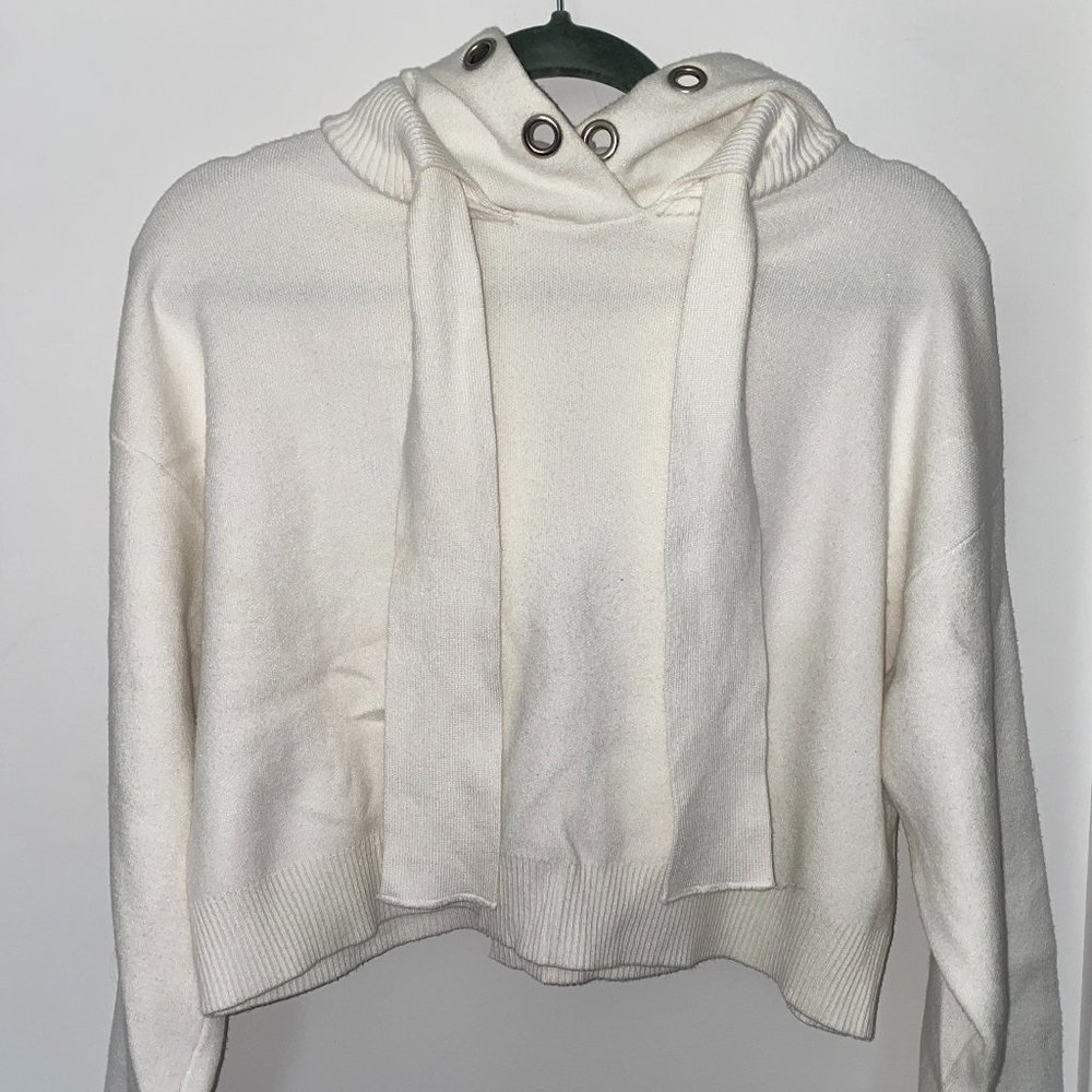 Zara Cropped White Hoodie with Metal Rings